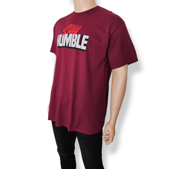 "Stay Humble" Maroon Graphic Print T-Shirt Shirt - Picture 3 of 8